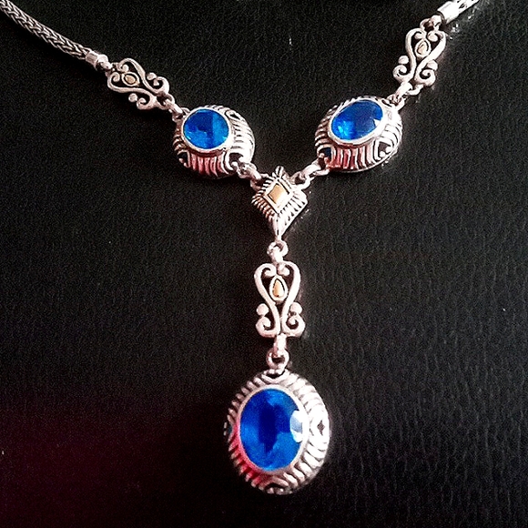 BALI LEGACY STERLING SILVER AND 18k GOLD CARIBBEAN BLUE QUARTZ Y-NECKLACE - Picture 3 of 9